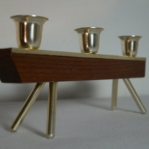 Teak Wood Candle Holder with Brass Legs | Handcrafted <b>Wooden</b> <b>Candlestick</b> Wholesale - Product Image 1
