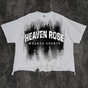 Camiseta de algodón para hombre, de gramaje alto, con lavado ácido, estampado de calavera, corte cropped y bajo desgastado, estilo streetwear grunge, venta al por mayor OEM - Product Image 4