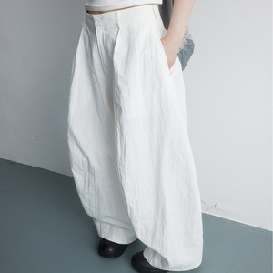 White Women's Loose Wide Leg Harem Pants High <b>Waist</b> Full Length Cotton Casual Summer <b>Trousers</b> Pockets <b>Elastic</b> <b>Waist</b> Breathable - Product Image 3