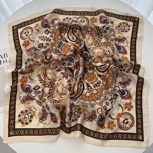 Spring Summer Lotus Print Satin <b>Scarf</b> <b>Square</b> Neckerchief for Women Head Wrap Fashion Decorative Accessory Bandana - Product Image 4