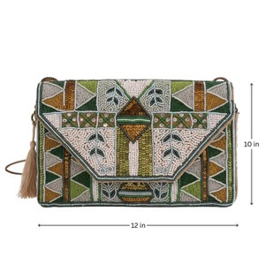 Unique Design Hand Embroidered Jute <b>Sling</b> <b>Bag</b> with Geometric and Floral Motifs Handmade Ethnic Crossbody Available For Sale - Product Image 2