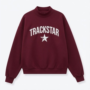 เสื้อสเวตเชิ้ตคอเต่าทรงโอเวอร์ไซส์สำหรับผู้หญิง สีเบอร์กันดีล้วน ลายกราฟิก Trackstar สไตล์ลำลอง แขนยาว เสื้อกันหนาวแบบสวมใส่สบาย สตรีทแวร์ - Product Image 1