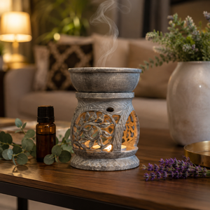 Natural Soapstone Floral Carved Essential Oil Burner Tea Light <b>Wax</b> <b>Melt</b> Warmer Aromatherapy Diffuser Home Decor Gift for Gifting - Product Image 5