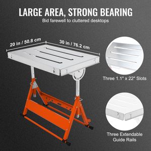 Table de travail de soudage avec dimensions de 30'' x 20'' et capacité de charge de 400 lb, table de travail pliable en acier à fentes de 1,1'' avec roues - Product Image 5