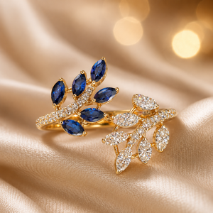 Designer 14K <b>Gold</b> Women <b>Ring</b> with Brilliant Blue Leaf Motif Premium Bridal Fashion Jewelry Supplier - Product Image 1