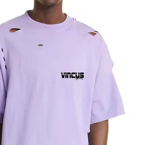 เสื้อยืดพิมพ์ลายสีพื้นทรงหลวมสไตล์ดิสเทรสสำหรับผู้ชายใส่หน้าร้อน ผ้าฝ้าย 100% เสื้อยืดดิสเทรส ผลิตในปากีสถาน - Product Image 5