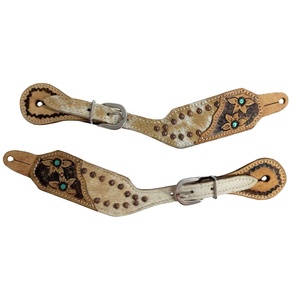 Correa de espuela tallada occidental hecha a mano duradera de alta calidad pelo de vaca en productos de cuero de caballo fabricante al por mayor proveedor - Product Image 1
