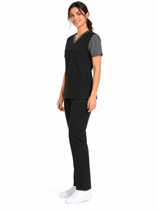 Tenue Médicale Personnalisée Femme Col V Uniforme de Soins de Santé Noir Gris Vêtements de Travail Infirmière - Product Image 5