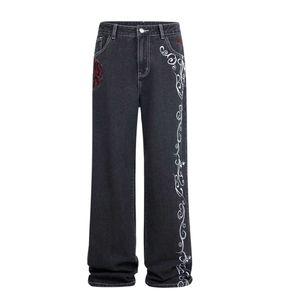 Jean baggy en denim pour homme avec logo personnalisé, coupe étoile plissée, jambe large, délavage clair, style vintage, streetwear épais - Product Image 1