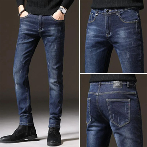 <b>Men</b>’s Slim Fit Distressed <b>Stretch</b> Denim Jeans Red Button Accent Streetwear Casual Fashion Wholesale OEM Custom - Product Image 2