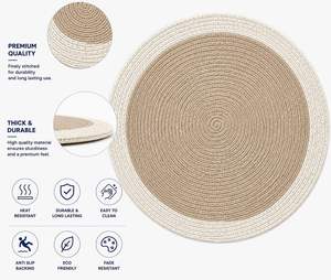 Set de table rond tissé beige naturel avec bord blanc, décoration de table pour la maison - Product Image 2