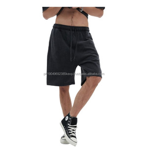 Pantalones cortos de chándal para hombre, pantalones cortos de longitud media de gran tamaño, 420g, 100% algodón, pantalones cortos sólidos, pantalones cortos lavados con estampado de logotipo personalizado - Product Image 2