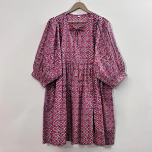 Vestido casual midi de mujer, 100% algodón, liso, manga corta, cintura imperio, estilo babydoll, cuello en V, holgado, para uso diario. - Product Image 1