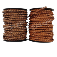 Bracelet en Cuir Tressé Mat Naturel Noir Foncé Antique 3mm en Gros, Cordon en Cuir de Vachette Véritable, Plaqué Argent 925