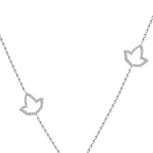 Silver <b>Double</b> Chain Pearl Pendant <b>Necklace</b> with Bird Shape Charms White Round Pearl Elegant Layered Women Fashion Jewelry - Product Image 2