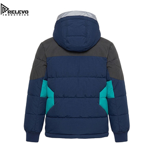 High Quality OEM <b>Men</b> <b>Navy</b> Dark Grey and Teal Hooded Puffer <b>Jacket</b>, Warm Winter <b>Quilted</b> <b>Jacket</b> with Full Zip and Hood - Product Image 2
