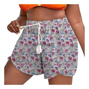 Nouveaux shorts d'été pour femmes en pur coton, taille élastique avec cordon de serrage, coupe ajustée, style loungewear - Product Image 1