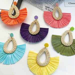 TUYET DUNG Boho Woven Rattan <b>Earrings</b> Folk Art & Classic Style Handmade Natural Lightweight Wedding Jewelry Made in Vietnam - Product Image 4
