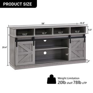 <b>Adjustable</b> Modern Farmhouse Wood TV Stand Sliding Barn Door Entertainment Center Storage Cabinet <b>Table</b> for Living Room Sh-Styled - Product Image 6