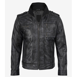 2026 OEM Hot Selling Genuine Distressed Black Cowhide <b>Leather</b> <b>Jacket</b> For Men's 100% High Quality Low MOQ <b>Winter</b> Fashion <b>Jackets</b> - Product Image 4