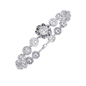 Bracelet élégant en diamants floraux pour femme, finition or blanc et platine, pierres rondes brillantes, bijou de mariage ou de fête, cadeau - Product Image 2