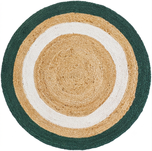 Handmade Green White Round Jute Area <b>Rug</b> Braided Farmhouse <b>Boho</b> Natural Fiber Living Room Floor Carpet - Product Image 2