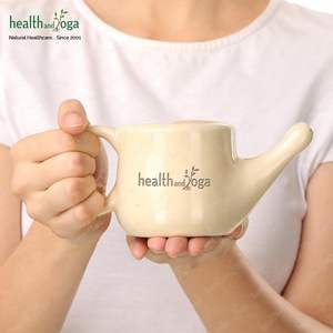HealthAndYoga Flojar - Jarra de Cerámica para Lavado Nasal (Jala Neti Pot) de 250 ml de Capacidad, Diseño Mejorado con Soporte para Tapar las Fosas Nasales, Hidratante Nasal, Color Beige - Product Image 6
