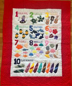 <b>Handmade</b> Designer Embroidered SOLID Multicolor Fruits And Number Pattern Work Hawaiian <b>Quilts</b> 100% Cotton <b>Quilt</b> For Decor - Product Image 2