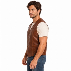Premium Men <b>Leather</b> <b>Vest</b> Smooth PU <b>Leather</b> Outerwear Sleeveless Construction Durable Stitching Comfortable Fit Casual OEM - Product Image 3