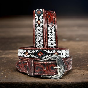 Ceinture en cuir véritable de haute qualité avec motifs perlés occidentaux et gravures, pour hommes et femmes, ceinture tendance, prix de gros - Product Image 3