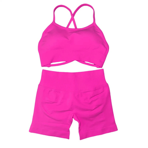 Conjunto de Yoga de Alta Calidad para Mujer - Sujetador sin Costuras y sin Espalda, Pantalones Cortos Estampados, para Entrenamiento de Resistencia, Pilates, Gimnasio, 2 Piezas - Product Image 4
