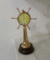 Horloge de bureau en laiton antique en forme de roue de bateau, décoration nautique Art Déco