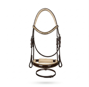 Brida Anatómica de Cuero Marrón Personalizada para Caballo con Diadema de Cristal Ámbar, Acolchado Suave y Narquera de Charol - Equipo Ecuestre OEM - Product Image 1