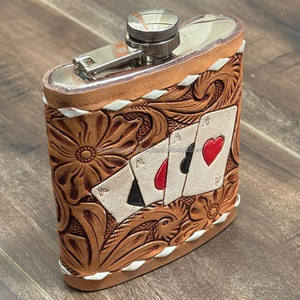 Petaca moderna de acero inoxidable de 8oz de cuero labrado a mano al por mayor Petaca de cuero de vaca de alta calidad caja de regalo de moda - Product Image 4