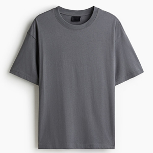T-shirt en coton surdimensionné pour homme, col rond, manches courtes, gris uni, style streetwear minimaliste, longueur normale, jersey tricoté - Product Image 1
