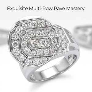 Anillo de Sello para Hombre de Oro Blanco Sólido de 18k con Diamantes Naturales, Diseño Octogonal Geométrico con Engaste de Racimo, Joyería Fina de Declaración Robusta - Product Image 4