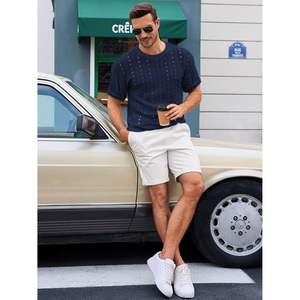 2025 <b>Men's</b> Casual Summer Beach <b>Pullover</b> T-Shirts Oversize Short Sleeve Crewneck Hollow Out Designer Casual Knit Tees - Product Image 5