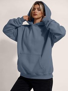 <b>Women</b> Oversized Hooded Sweatshirt Solid Color Cotton Fleece <b>Pullover</b> with Pockets Regular Fit Autumn Wear - Product Image 3