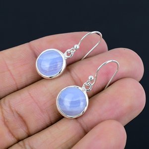 <b>Best</b> Quality 925 Solid Sterling Silver Earrings for Women Trendy Blue Lace Agate Gemstone Dangle Jewelry At <b>Best</b> Price - Product Image 5