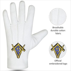 Paire de gants de cérémonie maçonniques – Gants blancs 100 % coton avec logo brodé « G » carré et compas – Officiel et authentique - Product Image 2