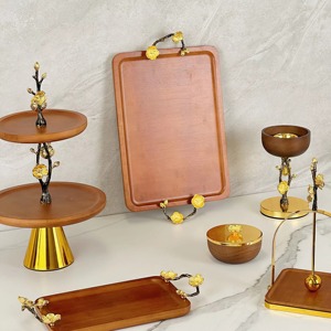 Bandeja Decorativa Rectangular de Madera Más Vendida con Asas Florales Doradas, Diseño Tradicional para Uso Doméstico - Product Image 5
