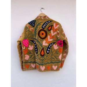 Chaqueta de Algodón con Bordado Floral Hecho a Mano, Cuello Alto, Manga Larga, Estilo Prairie Chic, Ropa Exterior de Primavera para Mujer - Product Image 4