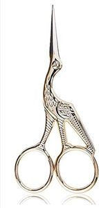 Ciseaux à broder vintage Stork 3,5 pouces, manche doré, acier inoxydable, lame droite, pointe acérée, pour droitiers - Product Image 3