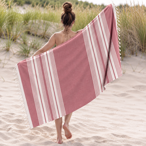 Toalla de playa Fouta con flecos, toalla de playa Hammam 100% algodón, toalla Fouta a rayas teñidas con hilo para uso en verano, fabricante indio. - Product Image 1