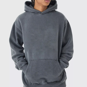 Men's Oversized <b>Hooded</b> <b>Zip</b>-Up Sweatshirt Solid Gray Knitted Cotton Casual Autumn Wear - Product Image 5