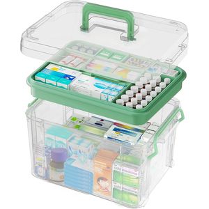 Contenitore per Medicinali in Plastica Trasparente da 15QT, Scatola di Pronto Soccorso Rinforzata con Manico per Conservazione Pillole, Contenitore Vuoto per Medicinali - Product Image 1