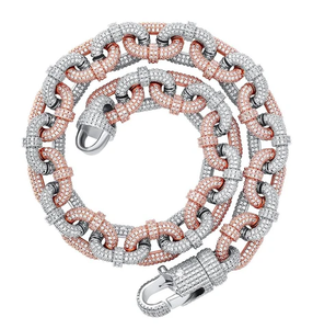 Chaîne cubaine Miami unisexe en argent sterling 925 plaqué or rose avec moissanite, style hip-hop de luxe - Product Image 2