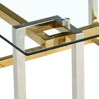 Table d'appoint de luxe avec plateau en verre carré et structure en métal argenté et doré pour salon moderne et mobilier d'hôtel