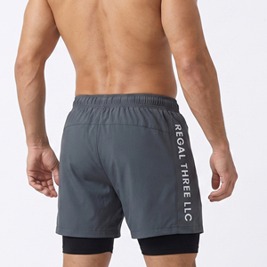 Custom Logo Print Double <b>Layer</b> Shorts Men Gym Eco-Friendly Drawstring Short Sports Compression 2 In 1 Short Pant Zipper Pockets - Product Image 6