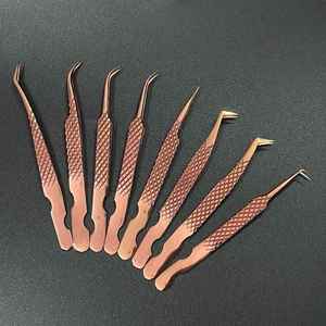 Pince à épiler professionnelle en acier inoxydable de qualité chirurgicale, couleur or rose, à forte adhérence, pour extensions de cils, pointe fine - Product Image 3